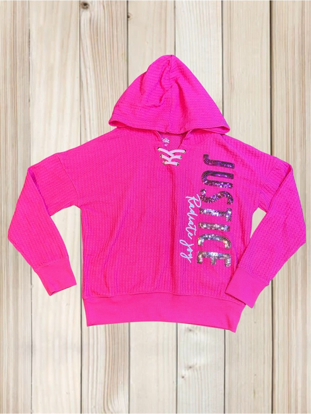 Justice Girls' Hot Pink Hooded Long Sleeve 7/8